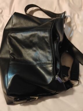 Black Faux Leather Hobo Shoulder Bag